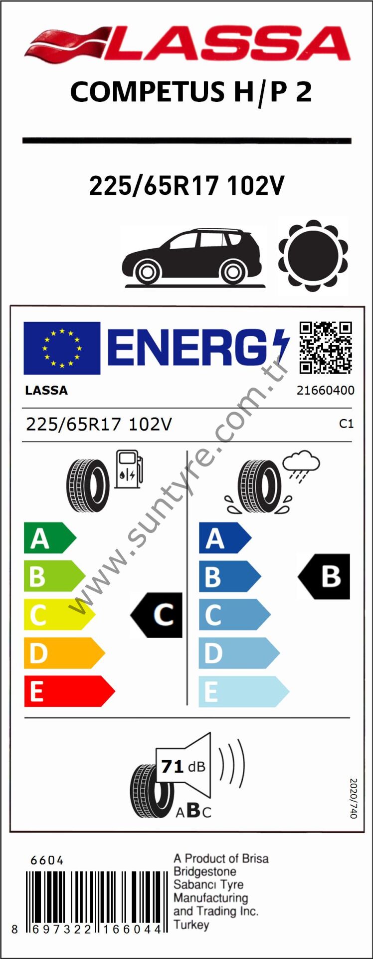 Lassa 225/65R17 102V Competus H/P2 C-B-72 Yaz Suv Lastiği (Üretim Yılı: 2023)