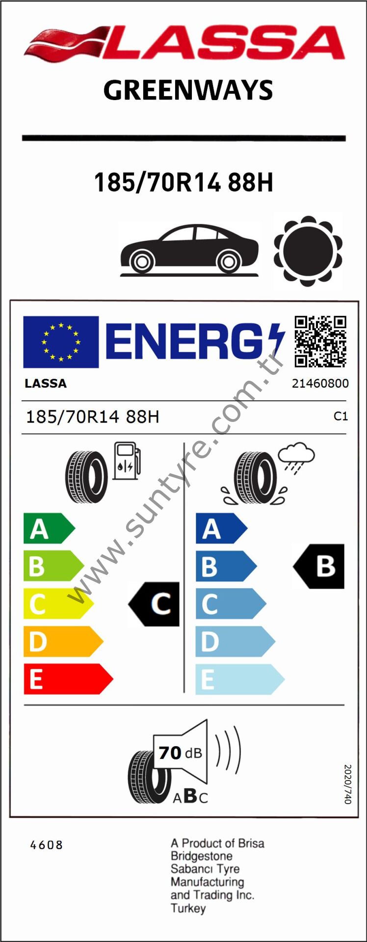 Lassa 185/70R14 88H Greenways C-B-70 Yaz Oto Lastiği (Üretim Yılı: 2024)