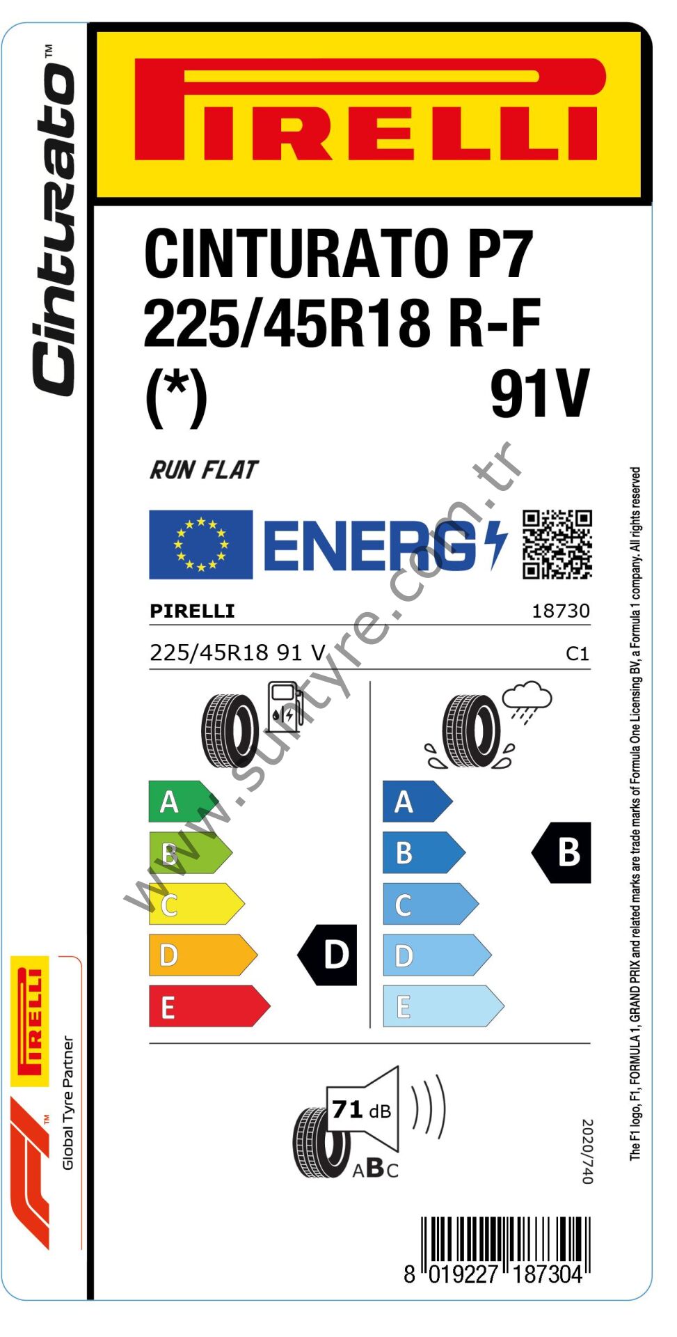 Pirelli 225/45R18 91V Rft Cınturato P7 * D-B-71 Yaz Oto Lastık (Üretim Yılı: 2024)