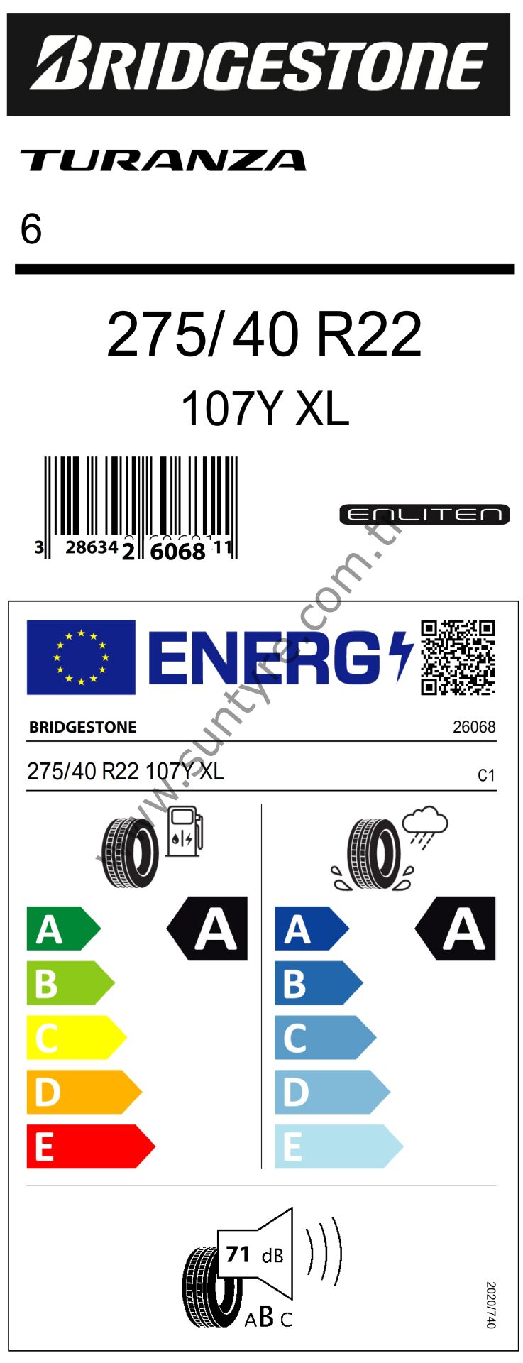 BRD.275/40 R22 107Y XL TURANZA 6 (ENLITEN) (A-A-71) (YAZ) BRIDGESTONE Lastiği (2024)