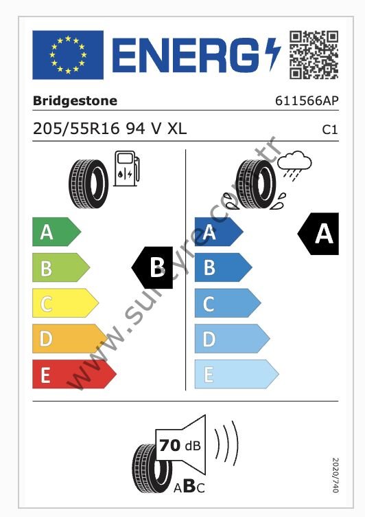 Bridgestone 205/55R16 94V Xl Turanza 6 B-A-70 Yaz Oto Lastiği (Üretim Yılı: 2024)