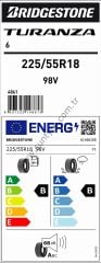 Bridgestone 225/55R18 98V Turanza 6 B-B-68 Yaz Oto Lastiği (Üretim Yılı: 2024)