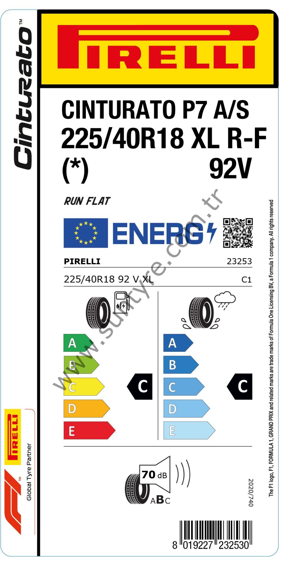 Pirelli 225/40R18 92V Xl Rft * Cınturato P7 All Season C-C-70 Lastiği (Üretim Yılı: 2023)