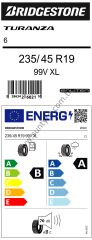 Bridgestone 235/45R19 99V Xl Turanza 6 Enlıten B-A-70 Yaz Oto Lastiği (Üretim Yılı: 2024)