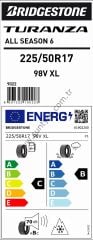 Bridgestone 225/50R17 98V Xl Turanza All Season 6 C-B-70 4 Mevsim Oto Lastiği (Üretim Yılı: 2026)