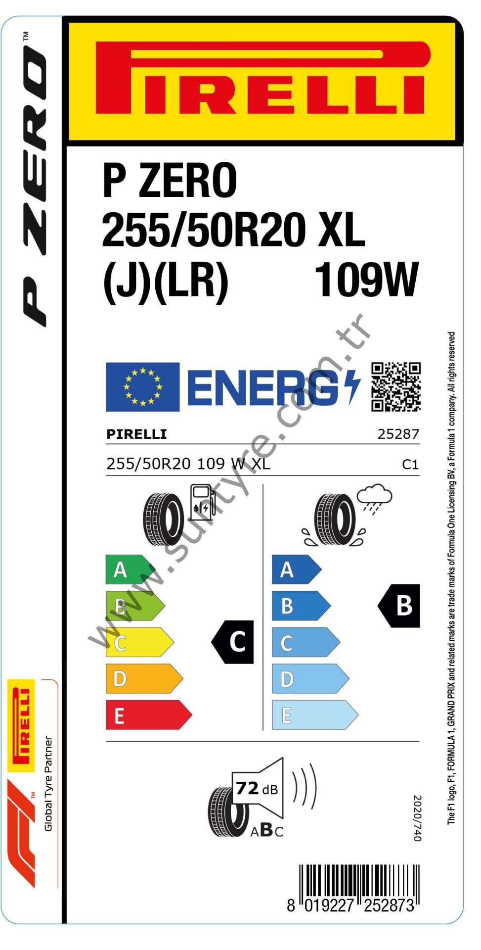 Pirelli 255/50R20 109W Xl J (Lr  Pzero C-B-72   Lastiği (Üretim Yılı: 2023)