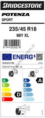 Bridgestone 235/45R18 98Y Xl Potenza Sport D-A-72 Yaz Oto Lastiği (Üretim Yılı: 2023)