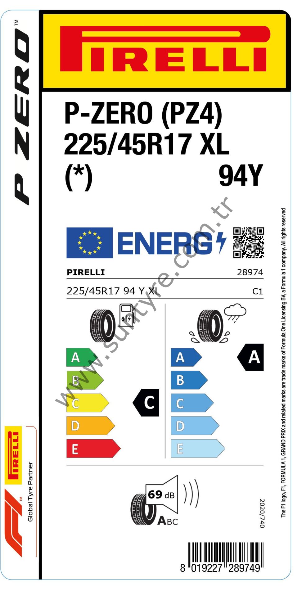 Pirelli 225/45R17 94Y Xl * P-Zero Pz4 C-A-69   Lastiği (Üretim Yılı: 2023)