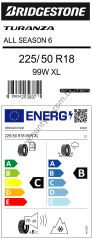 Bridgestone 225/50R18 99W Xl Turanza All Season 6 Enlıten C-B-70 4 Mevsim Lastiği (Üretim Yılı: 2024)