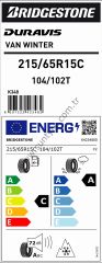 Bridgestone 215/65R15 C 104/102T Duravis Van Winter C-A-72 Kış Hafif Ticari Lastiği (Üretim Yılı: 2024)
