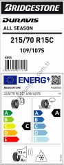 Bridgestone 215/70R15 C 109/107S Duravıs A/S  C-A-72 4 Mevsim Hafif Ticari Lastiği (Üretim Yılı: 2024)