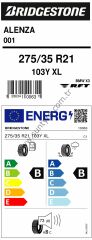 Bridgestone 275/35R21 103Y Xl Rft Alenza 001 *  B-B-73 Yaz Oto Lastiği (Üretim Yılı: 2022)