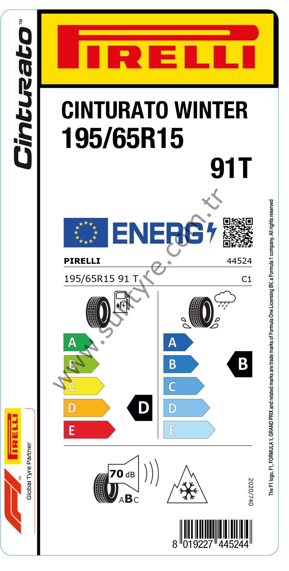Pirelli 195/65R15 91T Cinturato Winter D-B-70 Kış Oto Lastiği (Üretim Yılı: 2024)