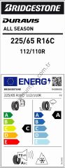 Bridgestone 225/65R16 C 112/110R Duravis A/S M+S C-A-72 4 Mevsim Hafif Ticari Lastiği (Üretim Yılı: 2023)
