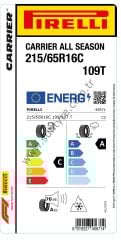 Pirelli 215/65R16 C 109T Carrıer All Season C-A-70 4 Mevsim Hafif Ticari Lastiği (Üretim Yılı: 2024)