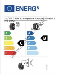 Bridgestone 215/50R17 95W Xl Turanza All Season 6 C-B-70 4 Mevsim Oto Lastiği (Üretim Yılı: 2024)
