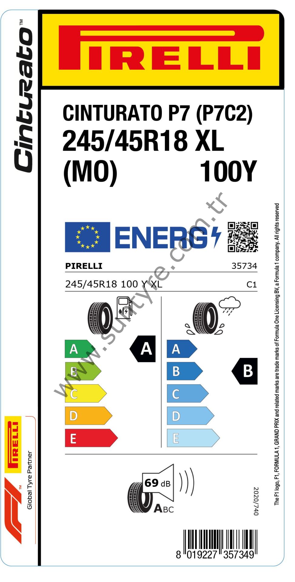 PRL.245/45R18 100Y XL P7-CN (MO) CINTURATO P7 (P7C2) (A-B-69) (YAZ) PİRELLİ LASTİK (2023)