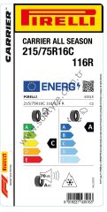 Pirelli 215/75R16 C 116R Carraslt01 Carrıer All Season C-A-70 4 Mevsim Hafif Ticari Lastiği (Üretim Yılı: 2024)