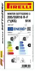 Pirelli 205/55R16 91H R-F *Ks Wınter Sottozero 3 C-B-68 Kış Oto Lastiği (Üretim Yılı: 2024)