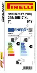 Pirelli 225/45R17 94Y Xl P7-Cnt * Cınturato P7 P7C2 A-B-70 Yaz Oto Lastiği (Üretim Yılı: 2024)