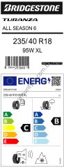 Bridgestone 235/40R18 95W Xl Turanza All Season 6 C-B-70 Enlıten 4 Mevsim  Lastiği (Üretim Yılı: 2023)