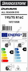 Bridgestone 195/75R16 C 107/105R Duravıs A/S Evo M+S B-A-72 4 Mevsim Hafif Ticari Lastiği (Üretim Yılı: 2024)