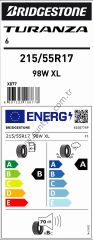 Bridgestone 215/55R17 98W Xl Turanza 6 B-A-70 Yaz Oto Lastiği (Üretim Yılı: 2025)