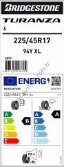 Bridgestone 225/45R17 94Y Xl Turanza 6 B-A-70 Yaz Oto Lastiği (Üretim Yılı: 2025)