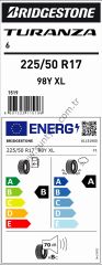 Bridgestone 225/50R17 98Y Xl Turanza 6 B-A-70 Yaz Oto Lastiği (Üretim Yılı: 2025)