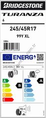 Bridgestone 245/45R17 99Y Xl Turanza 6 B-A-70 Yaz Oto Lastiği (Üretim Yılı: 2025)