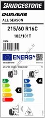 Bridgestone 215/60R16 C 103/101T Duravıs A/S 4 Mevsim C-A-72  Lastiği (Üretim Yılı: 2023)