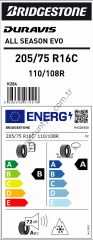 Bridgestone 205/75R16 C 110/108 Duravıs A/S Evo B-A-72 4 Mevsim Hafif Ticari Lastiği (Üretim Yılı: 2025)