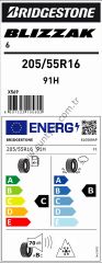 Bridgestone 205/55R16 91H Blızzak 6 M+S C-B-70 Kış Oto Lastiği (Üretim Yılı: 2024)