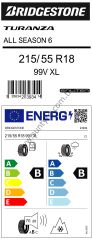 Bridgestone 215/55R18 99V Xl Turanza All Season 6 B-B-70 Enlıten 4 Mevsim Suv Lastiği Üretim Tarihi 2024