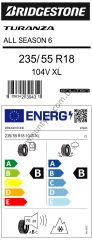 Bridgestone 235/55R18 104V Xl Turanza All Season 6 Enl B-B-70 M+S 4 Mevsim Suv Lastiği (Üretim Yılı: 2025)