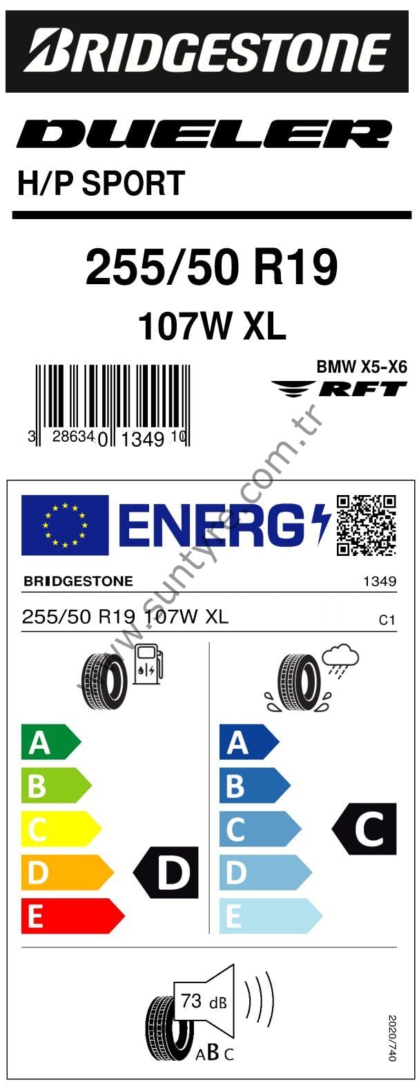 Bridgestone 255/50R19 107W Xl Rft Dueler Sport H/P D-C-73 Yaz Suv Lastiği (Üretim Yılı: 2023)