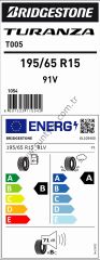 Bridgestone 195/65R15 91V T005 B-A-71 Yaz Oto Lastiği (Üretim Yılı: 2025)