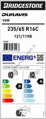 Bridgestone 235/65R16 C 121/119R Duravıs Van B-A-69 Yaz Hafif Ticari Lastiği (Üretim Yılı: 2025)