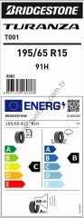Bridgestone 195/65R15 91H T001 C-B-68 Yaz Oto Lastiği (Üretim Yılı: 2024)
