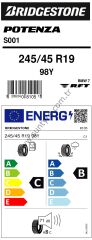Bridgestone 245/45R19 98Y S001 Rft *  C-B-71  Lastiği (Üretim Yılı: 2023)