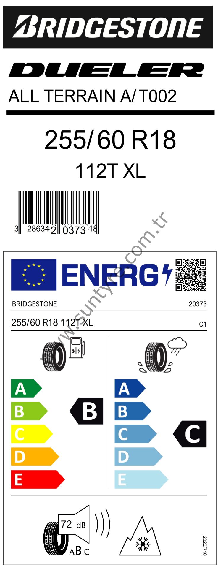 Bridgestone 255/60R18 112T Xl Dueler A/T002 B-C-72   Lastiği (Üretim Yılı: 2023)