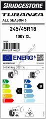 Bridgestone 245/45R18 100Y Xl Turanza All Season 6 C-B-70 4 Mevsim Oto Lastiği (Üretim Yılı: 2025)