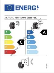 Kumho 215/50R17 95W Xl Hs52 C-A-72 Yaz Oto Lastiği (Üretim Yılı: 2025)