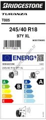 Bridgestone 245/40R18 97Y Xl T005 Ext Moe B-A-69 Yaz Oto Lastiği (Üretim Yılı: 2025)