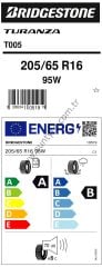 Bridgestone 205/65R16 95W T005 * A-B-70 Yaz Oto Lastiği (Üretim Yılı: 2025)