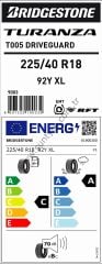 Bridgestone 225/40R18 92Y Xl Rft T005 Driveguard C-A-70 Yaz Oto Lastiği (Üretim Yılı: 2025)