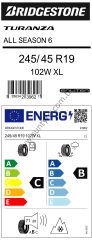 Bridgestone 245/45R19 102W Xl Turanza All Season 6 C-B-71 Enlten 4 Mevsim Oto Lastiği (Üretim Yılı: 2024)