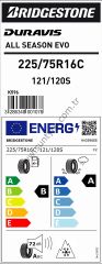 Bridgestone 225/75R16 C 121/120R Duravıs A/S Evo B-A-72 4 Mevsim Hafif Ticari Lastiği (Üretim Yılı: 2025)