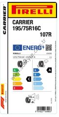 Pirelli 195/75R16 C 107R Carrıer C-A-70 Yaz Hafif Ticari Lastiği (Üretim Yılı: 2025)