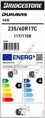 Bridgestone 235/60R17 C 117/115R Duravıs Van B-A-69 Yaz Hafif Ticari Lastiği (Üretim Yılı: 2023)